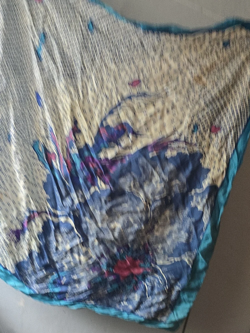 Vintage 60s 70s  Large Silk Scarf *Damaged - Abstract Design Blue Purple White